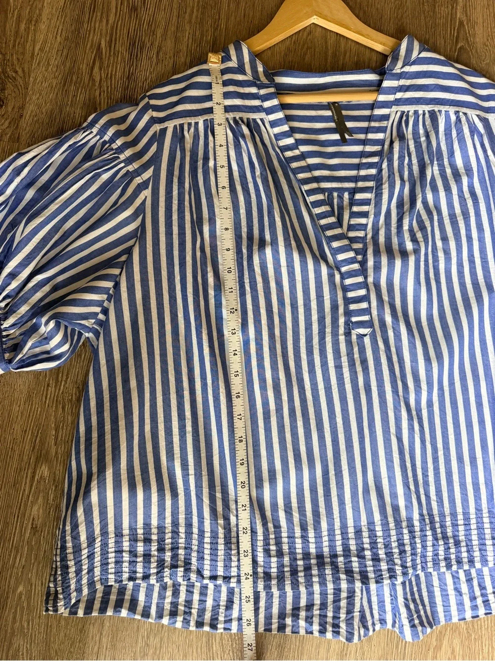 Anthropologie Blue White Striped Puff Sleeve Popover Blouse 2X Cotton Relaxed